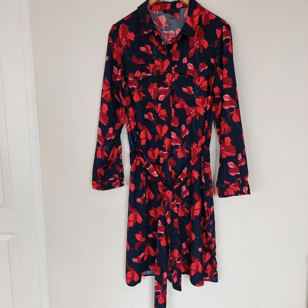 Cortefiel Floral Belted Longsleeve Dress‎ Size 8